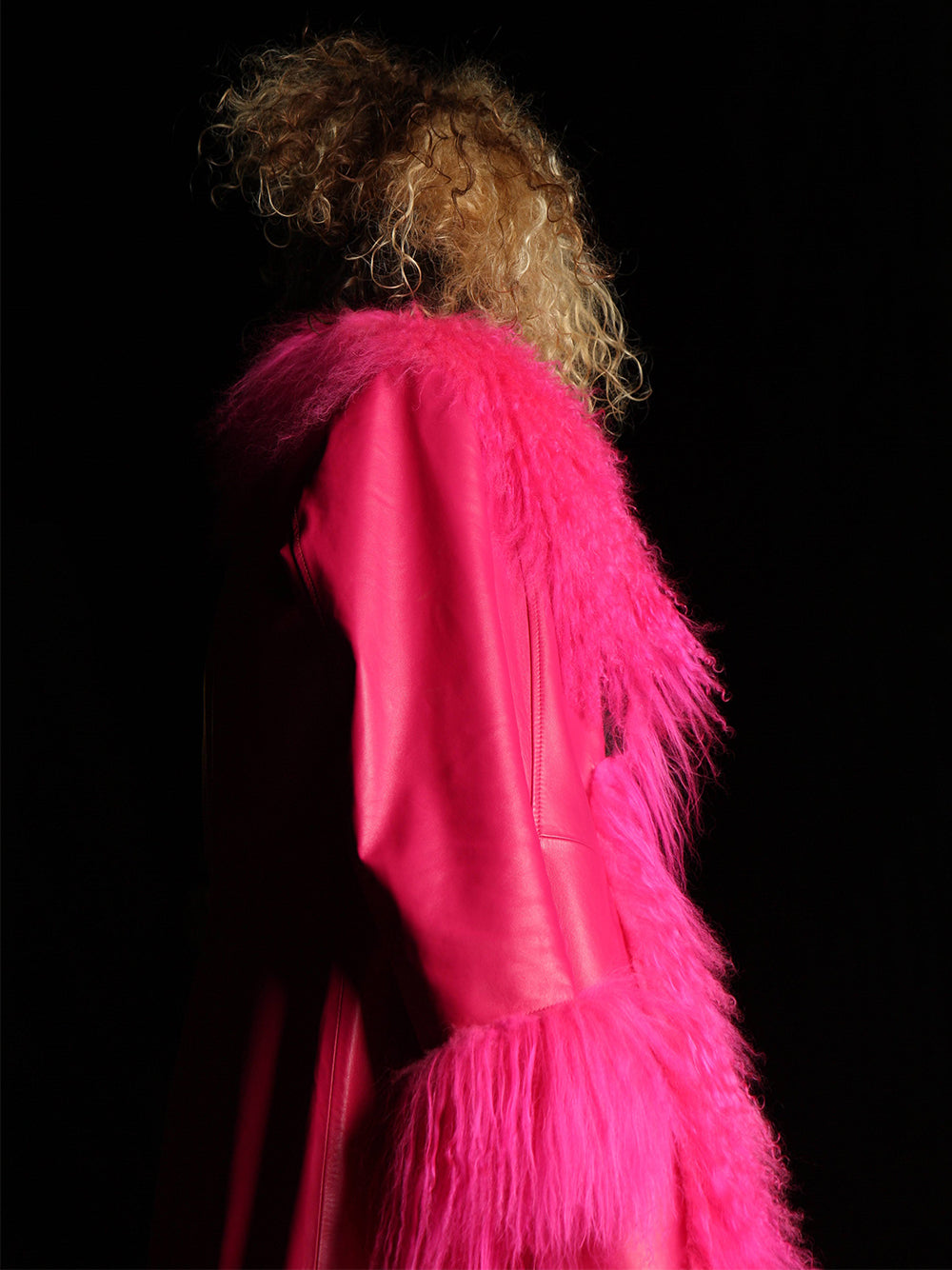 TAJE Shearling Trim Leather Coat in Fuchsia 13