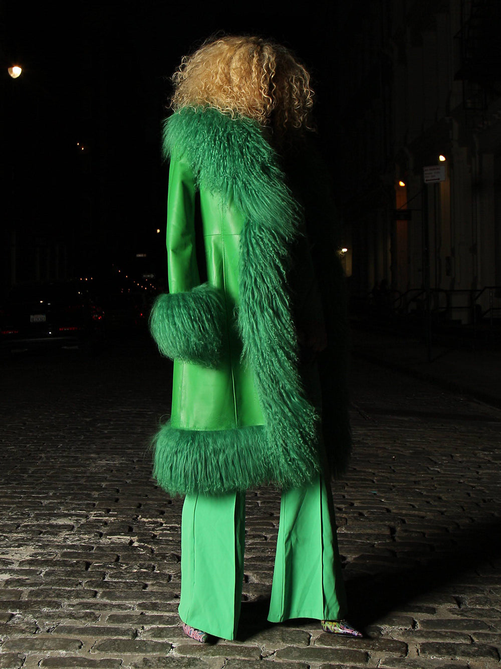 TAJE Shearling Trim Leather Coat in Forest Green 3