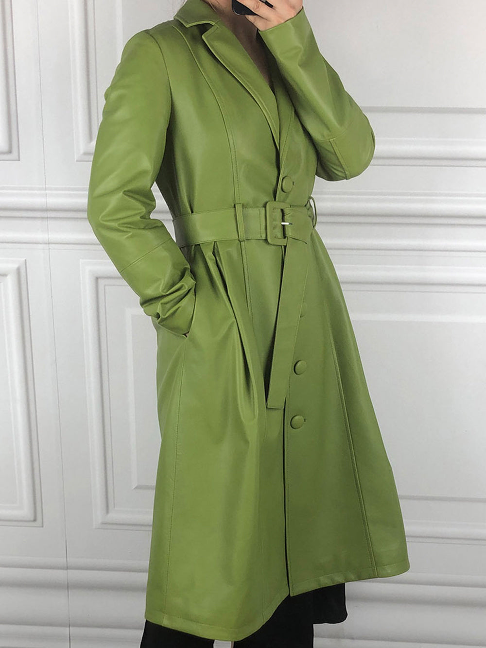 Genuine Leather Trench Coat 12