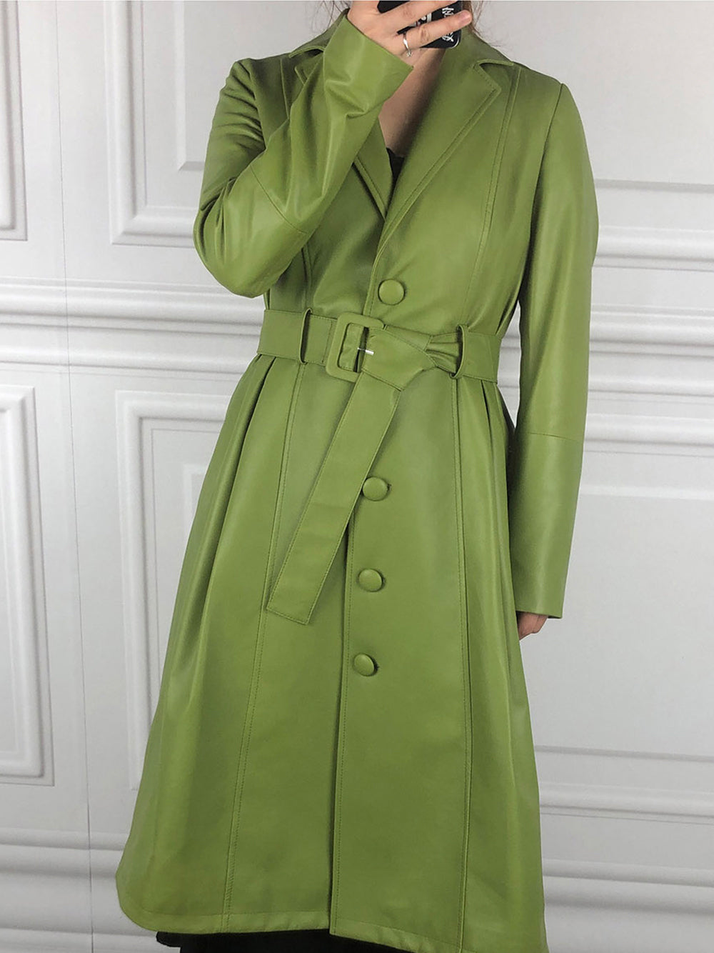 Genuine Leather Trench Coat 11