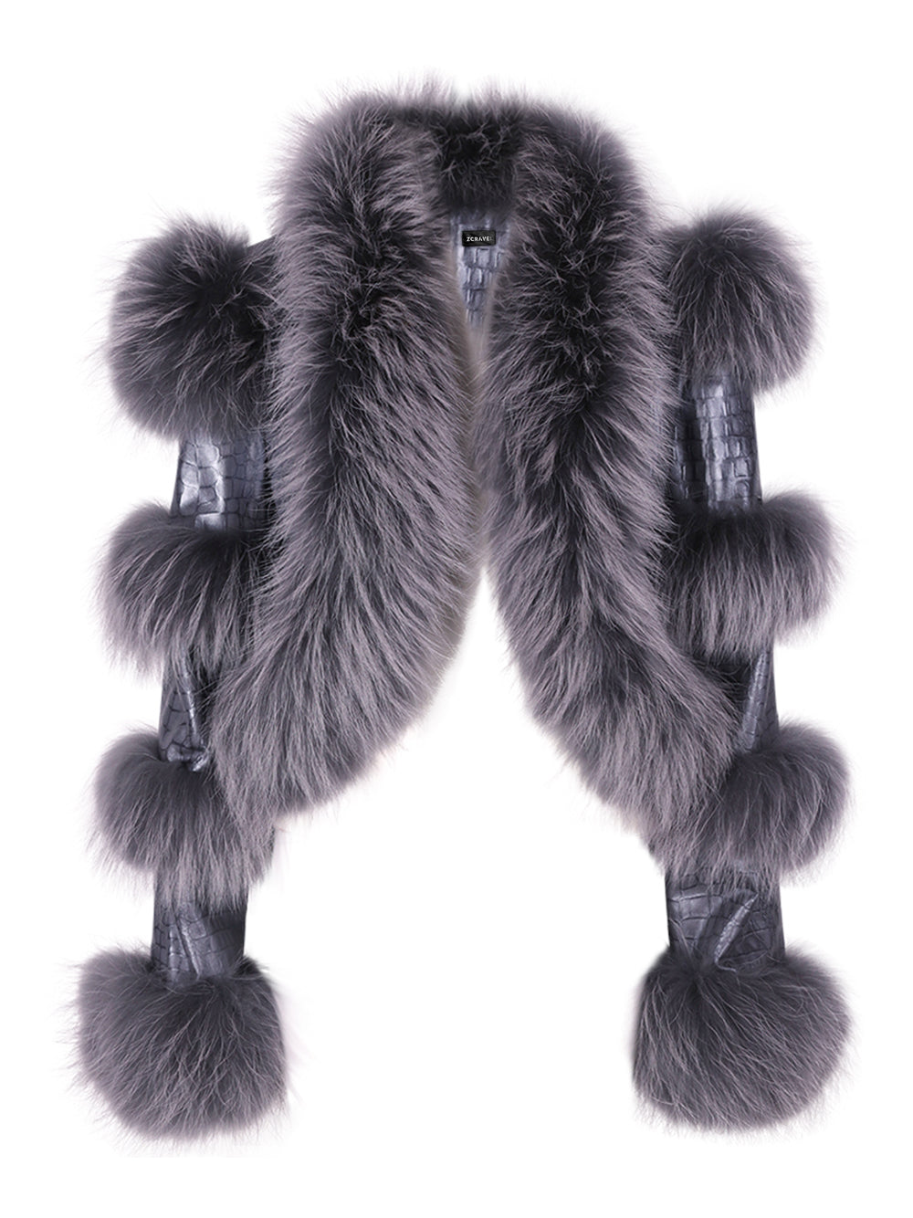 LITALY Fur Trim Leather Jacket in Gray 6