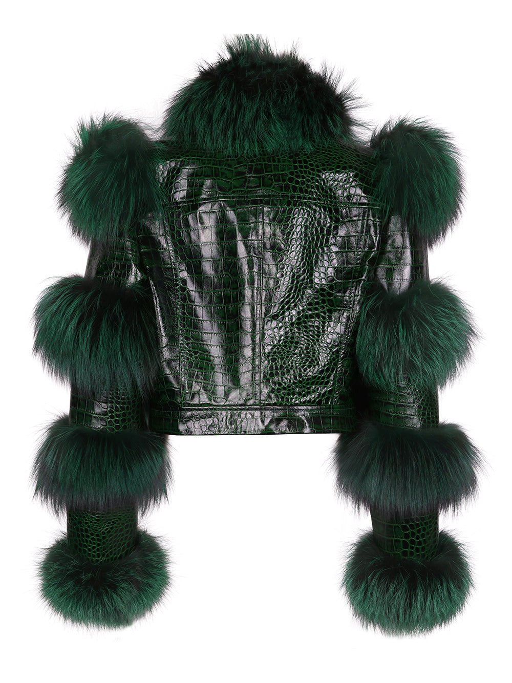 LITALY Fur Trim Leather Jacket in Dark Green 8