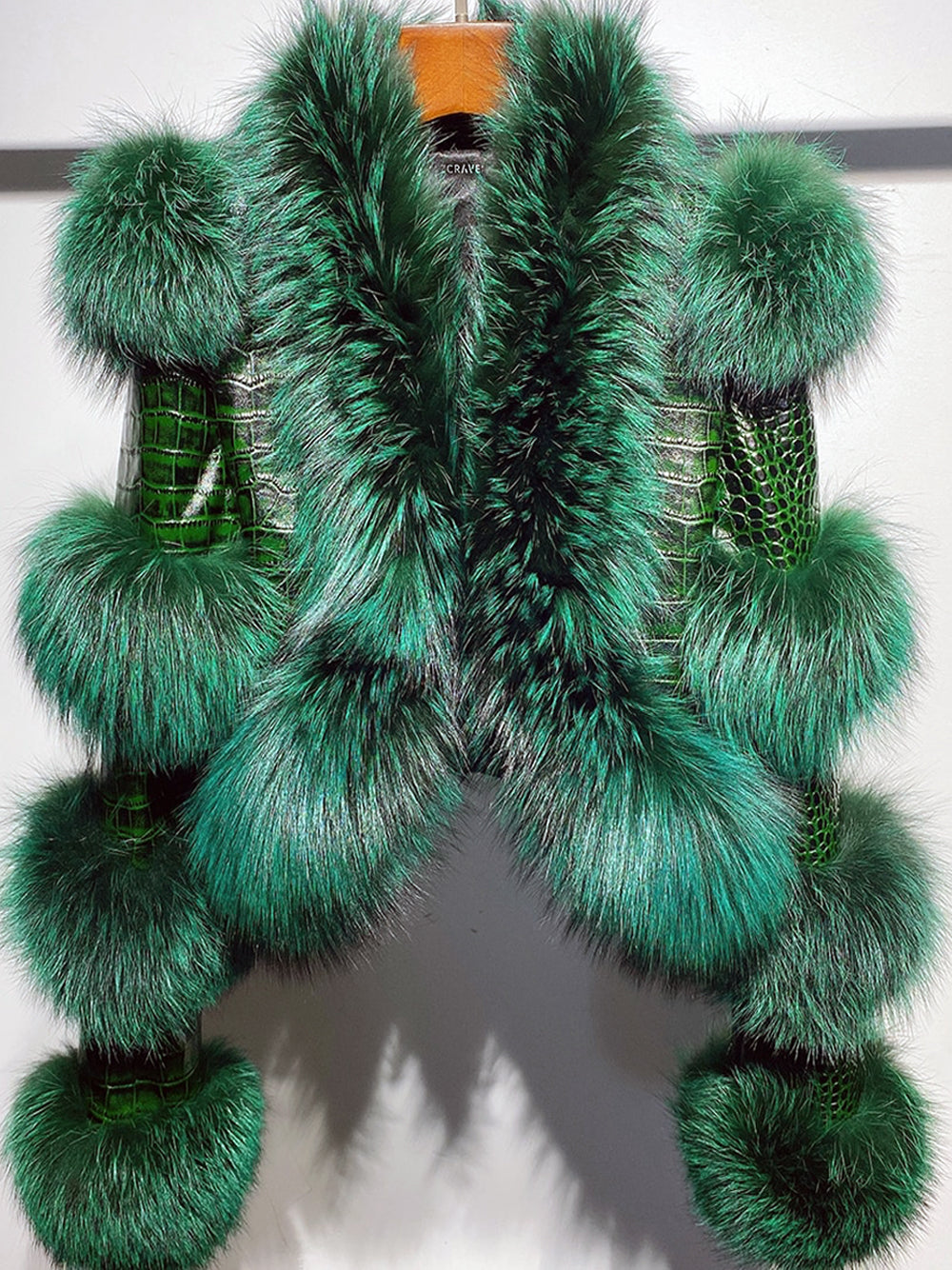 LITALY Fur Trim Leather Jacket in Dark Green 9