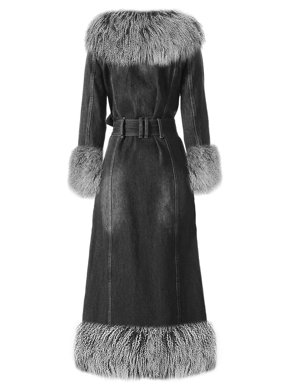 MEDUSA Denim Coat w/ Shearling Fur in Black 5