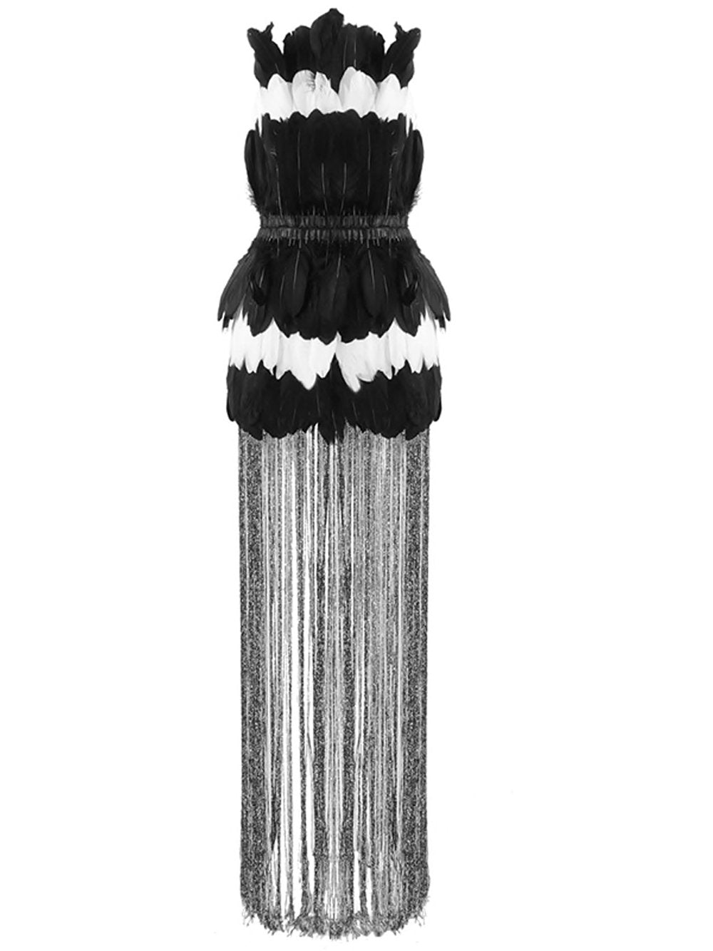 Strapless Feather Tiered Metallic Fringe Mini Dress - View 19