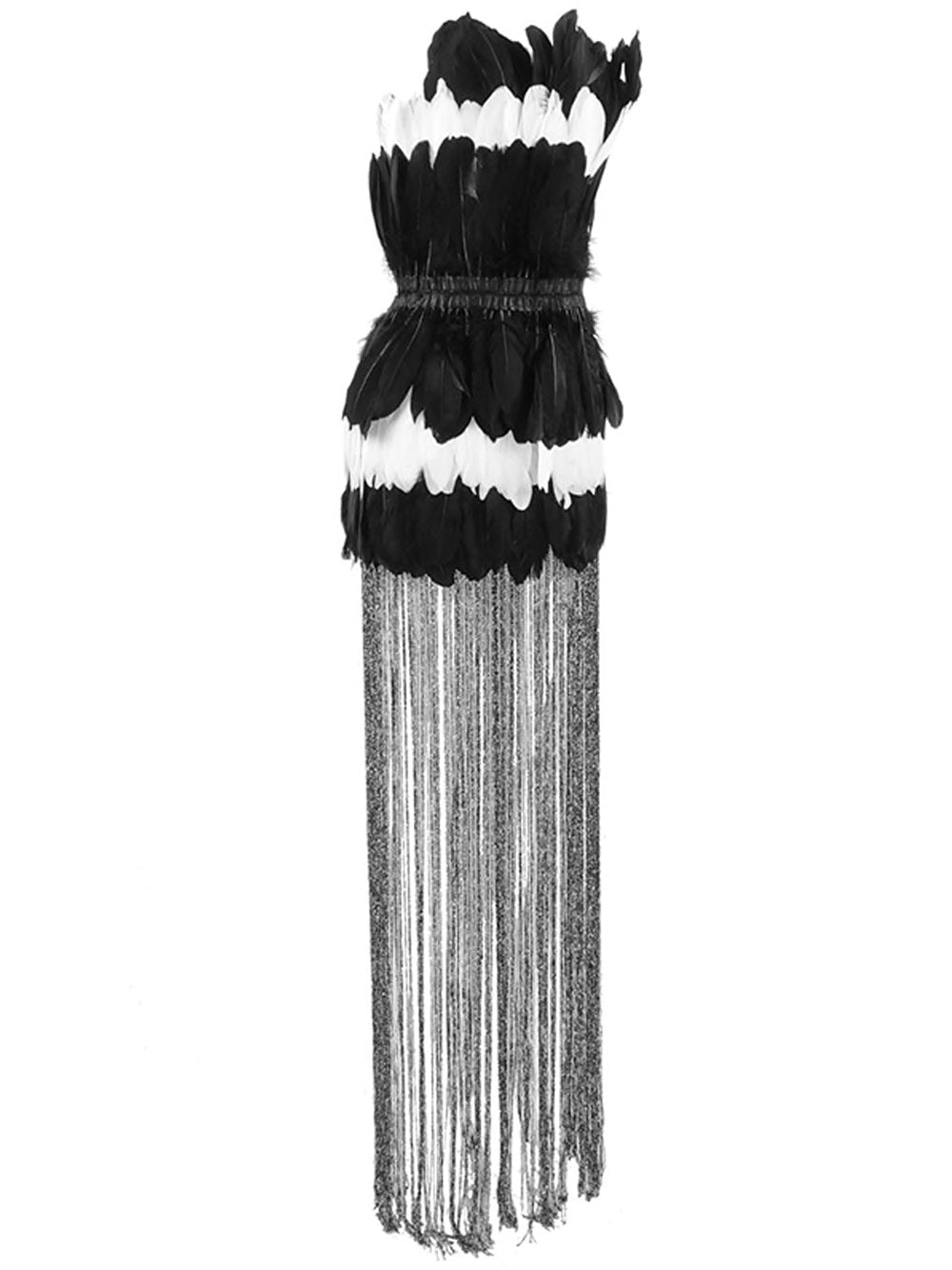 Strapless Feather Tiered Metallic Fringe Mini Dress - View 20
