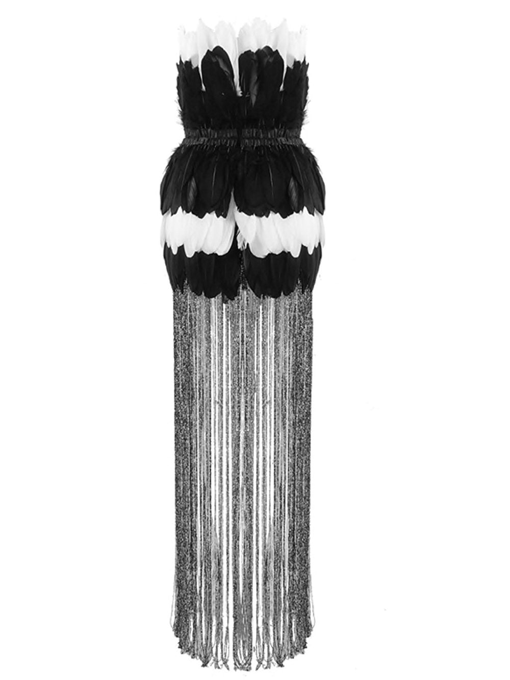 Strapless Feather Tiered Metallic Fringe Mini Dress - View 21