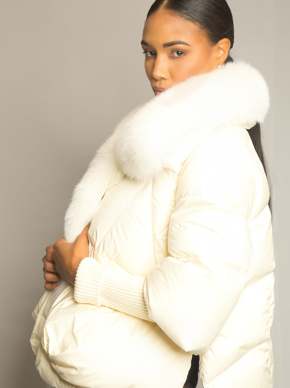 Fur Trim Puffer Jacket in White 13