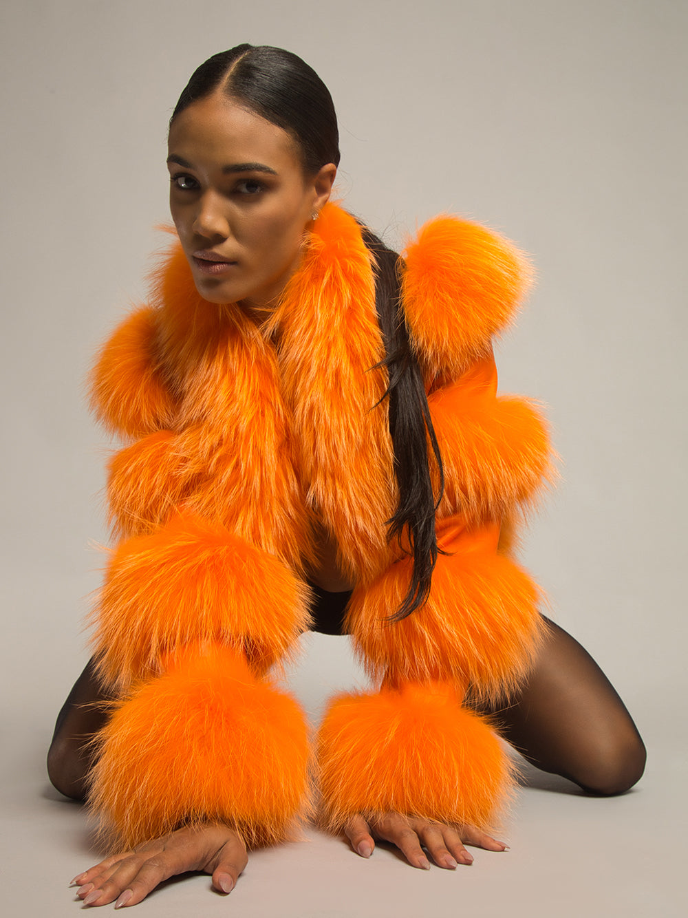 LITALY Fur Trim Leather Jacket in Orange 4