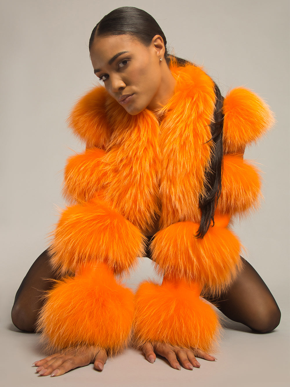 LITALY Fur Trim Leather Jacket in Orange 2