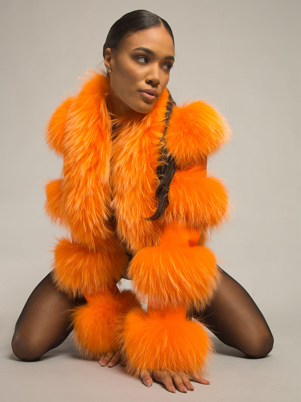 LITALY Fur Trim Leather Jacket in Orange 7