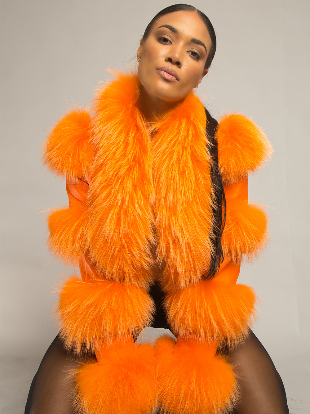 LITALY Fur Trim Leather Jacket in Orange 6