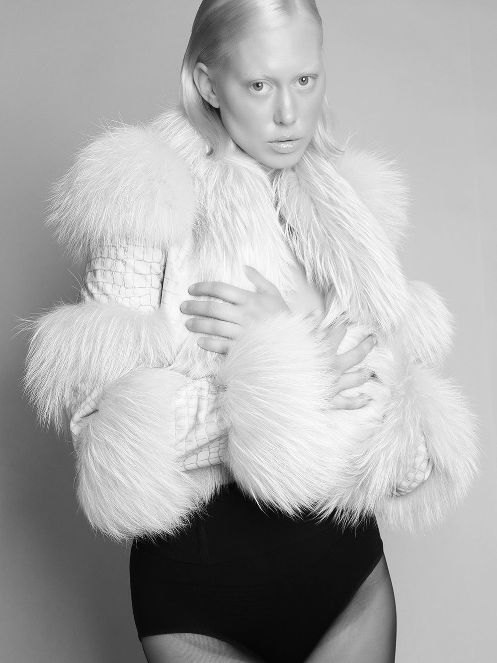 LITALY Fur Trim Leather Jacket in White 8