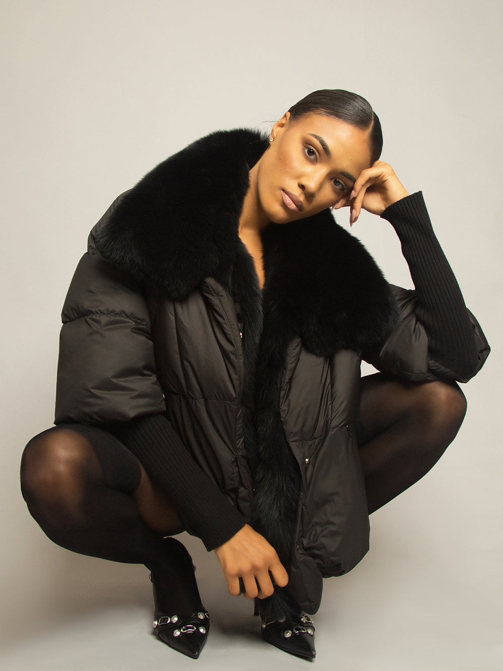 Fur Trim Puffer Jacket in Black 9