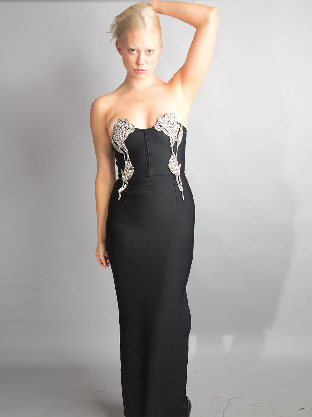 Crystal Appliqué Strapless Sweetheart Column Gown