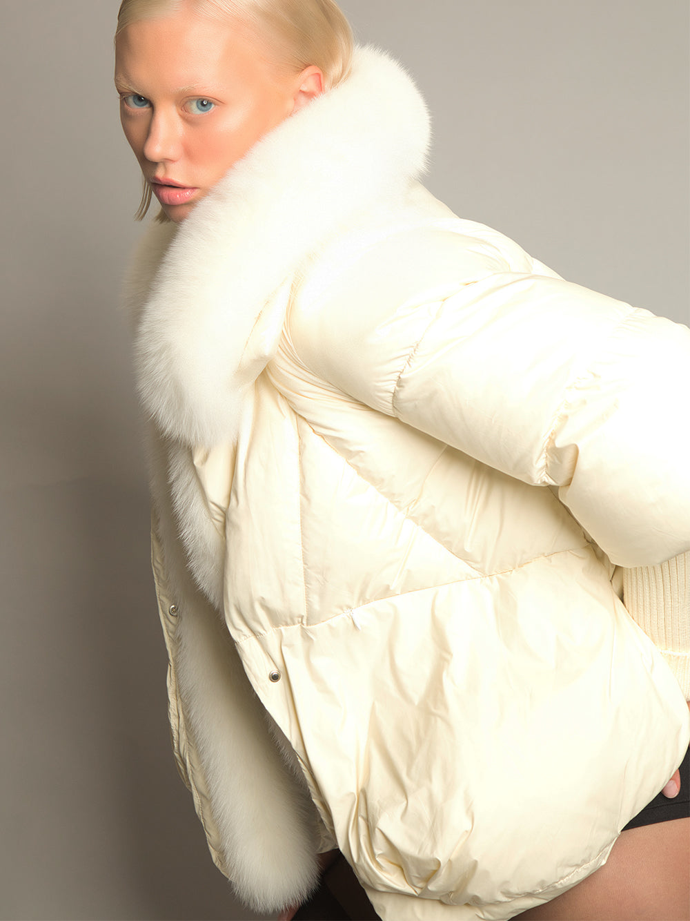 Fur Trim Puffer Jacket in White 12