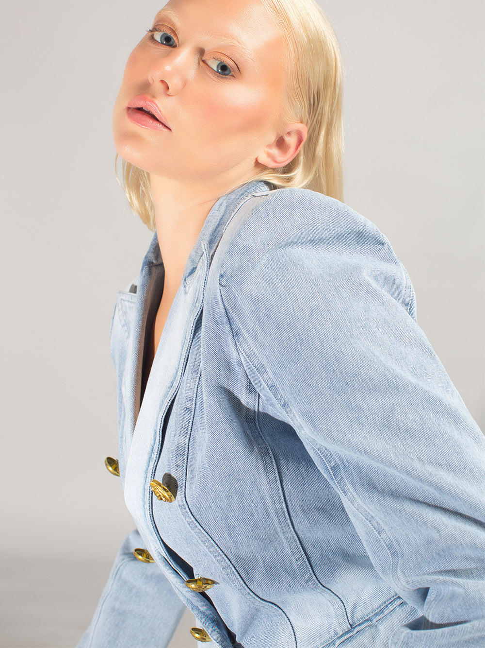 Double Breasted Denim Blazer 6