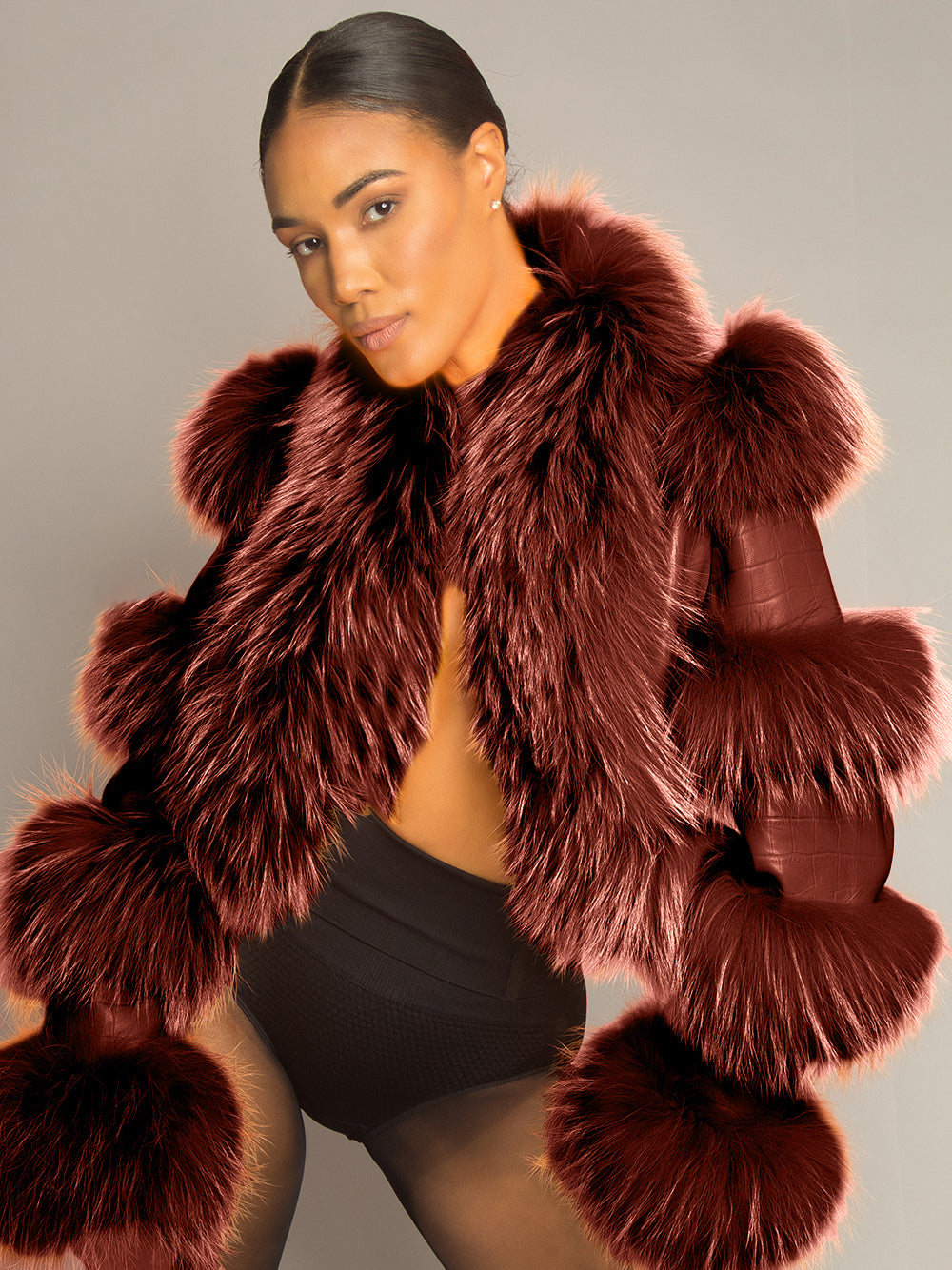 LITALY Fur Trim Leather Jacket in Brown 2