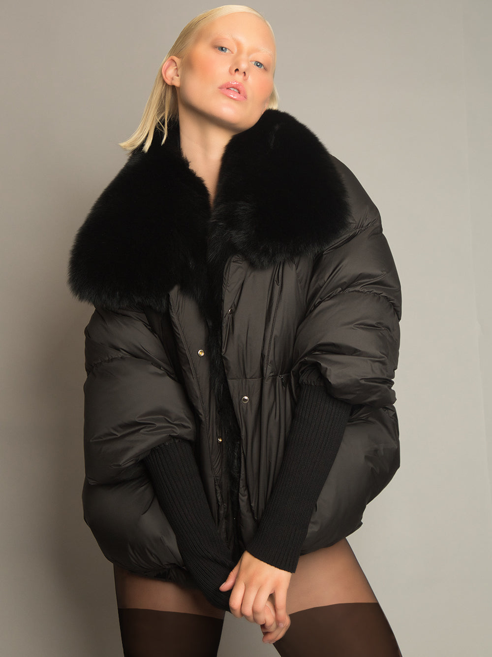 Fur Trim Puffer Jacket in Black 16