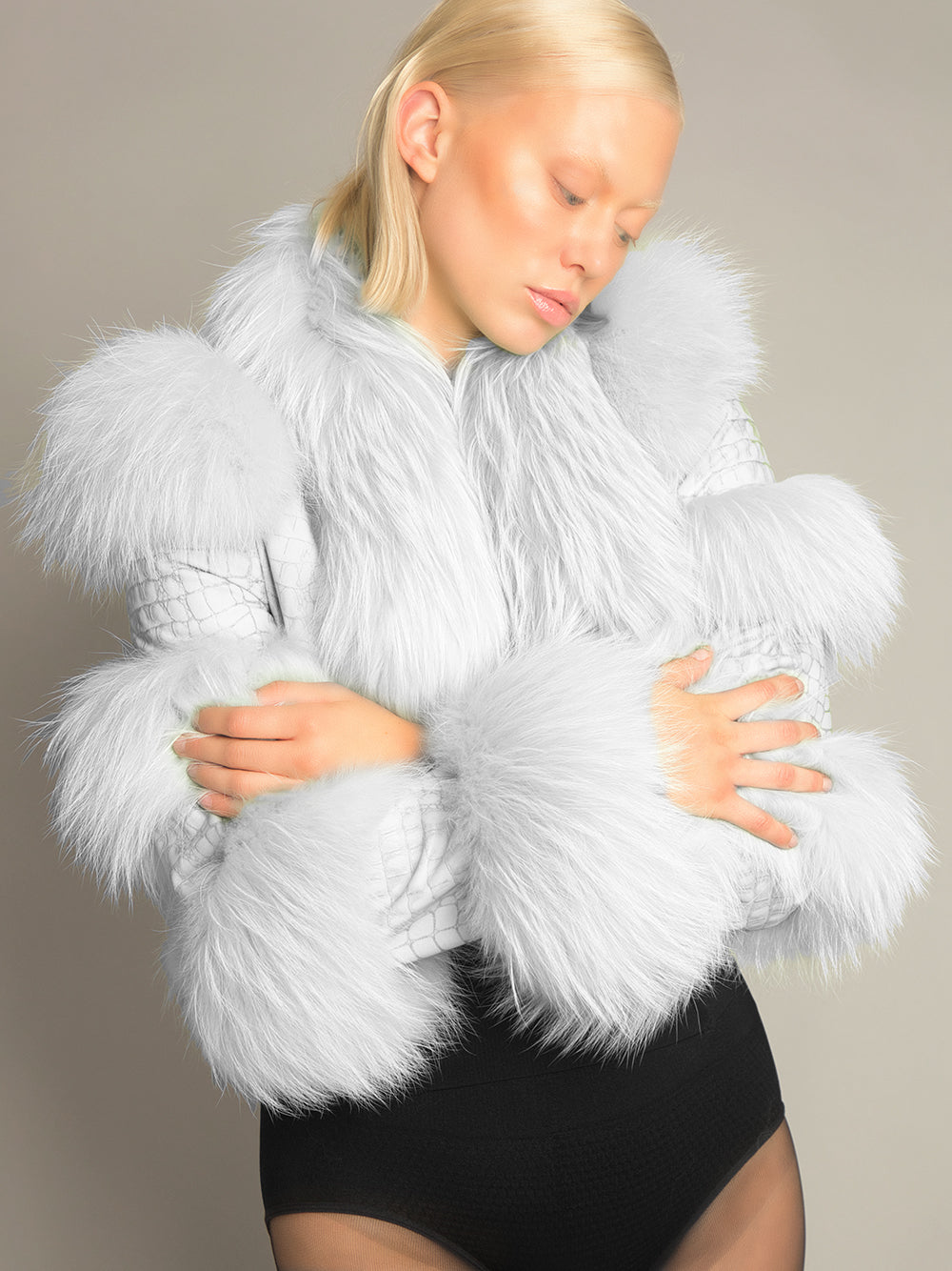 LITALY Fur Trim Leather Jacket in White 2