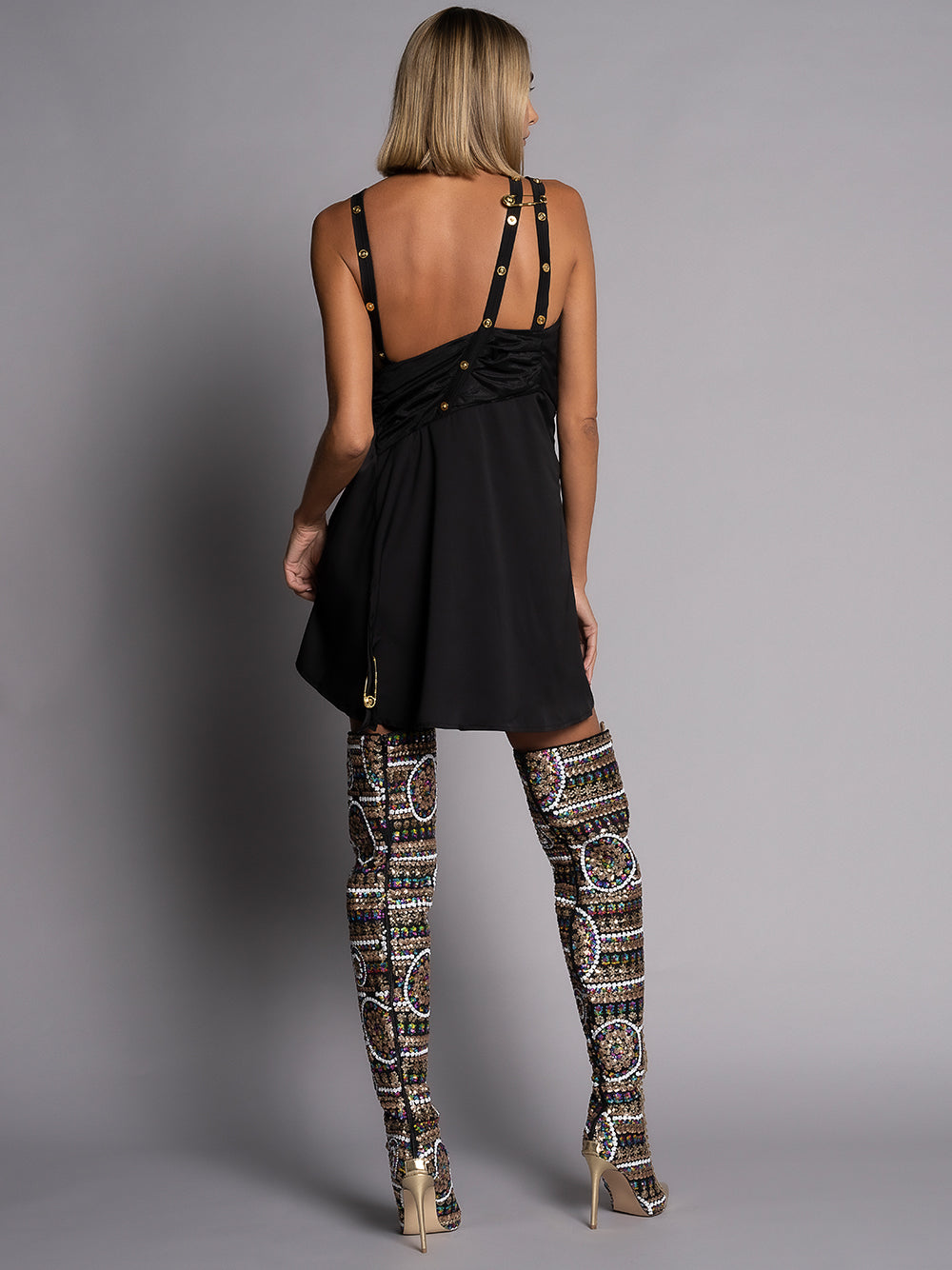 Satin Draped Pin-Detail Asymmetric Mini Dress 3