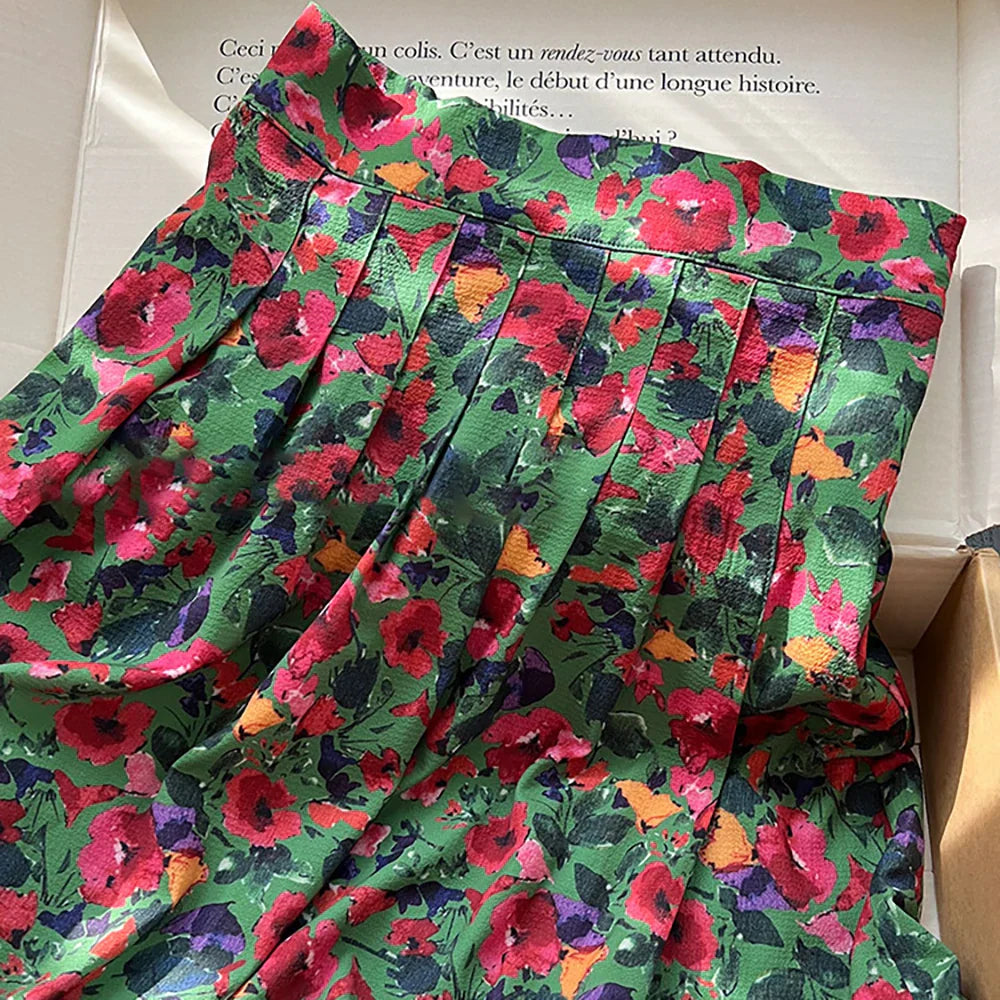 ZESSAM Flower Graphic Print High Waist Midi Casual Lady Skirt