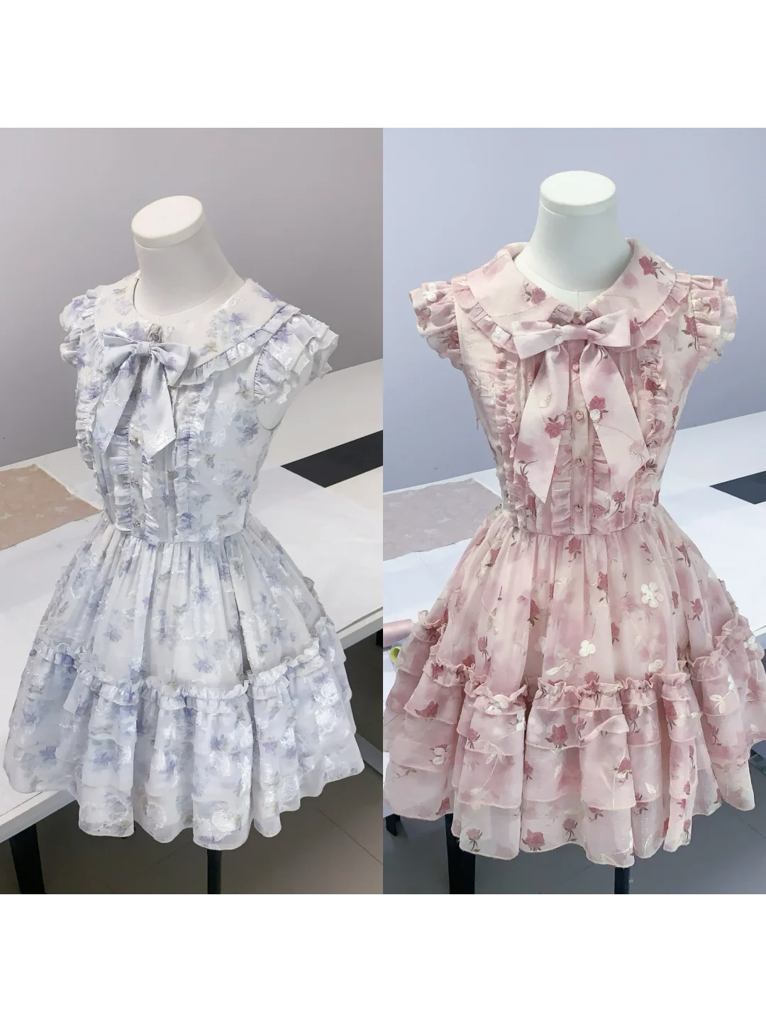 Cute Blue Chiffon Print Floral A Line Short Birthday Outfits Formal 7th Grade Homecoming Dress D104