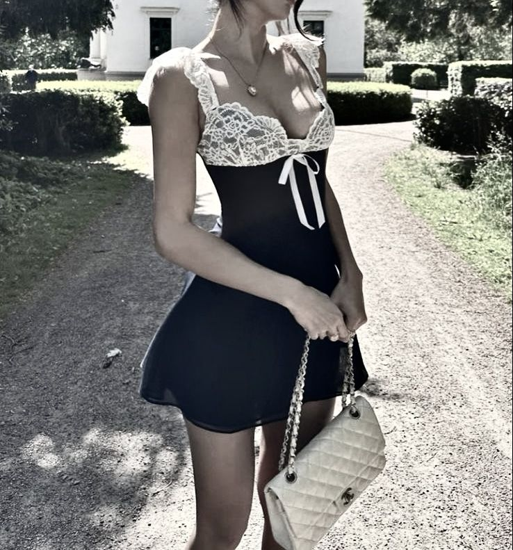 Pretty Black Lace Chiffon Short Prom Dress Formal Homecoming Dress Birthday Dress D475