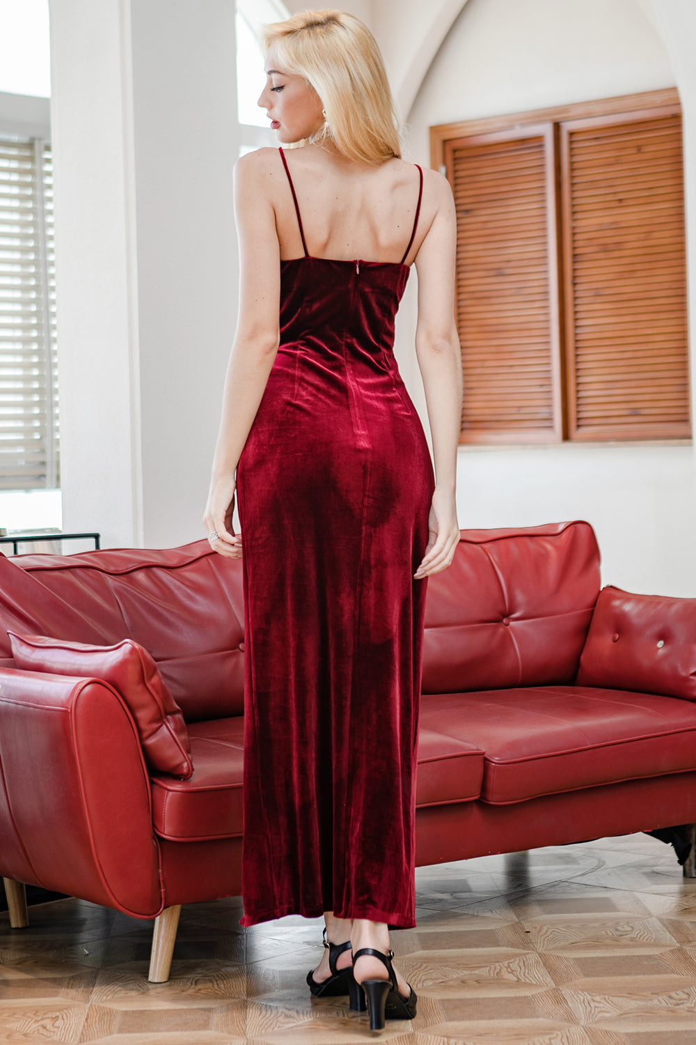 Red Velvet Evening Party Dress - Fashionpara