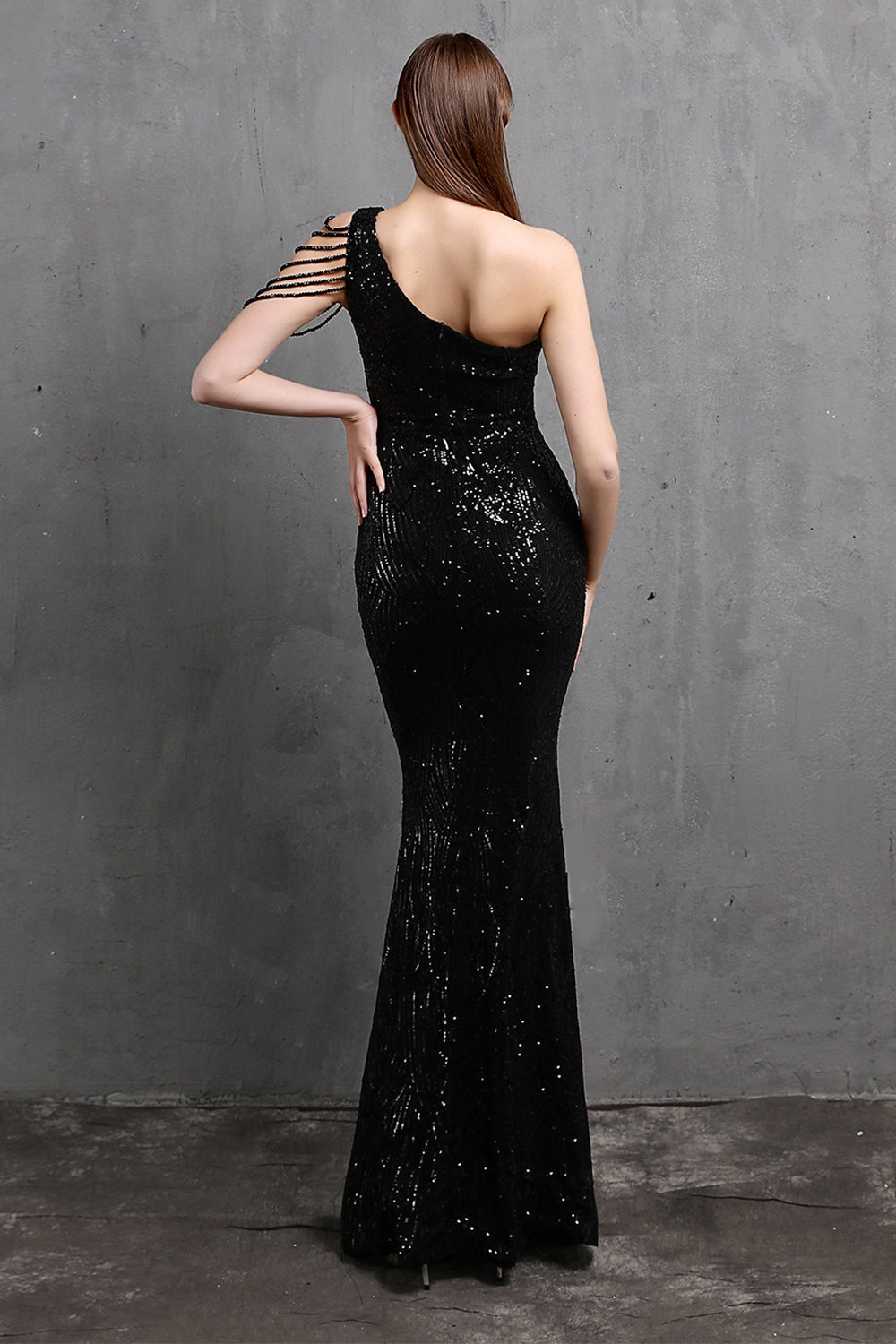Gold Mermaid One Shoulder Sequin Prom Dresses - Fashionpara