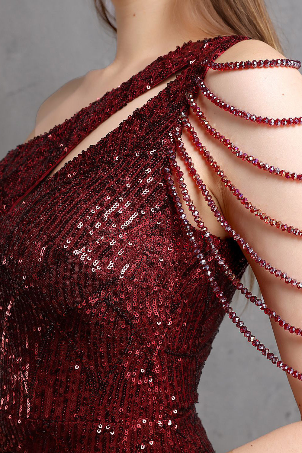 Gold Mermaid One Shoulder Sequin Prom Dresses - Fashionpara