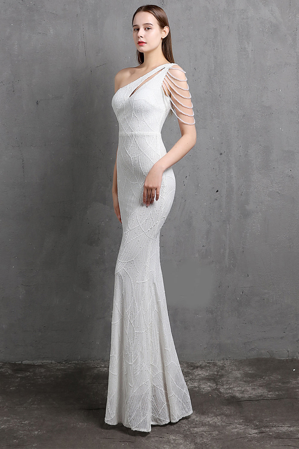 Gold Mermaid One Shoulder Sequin Prom Dresses - Fashionpara
