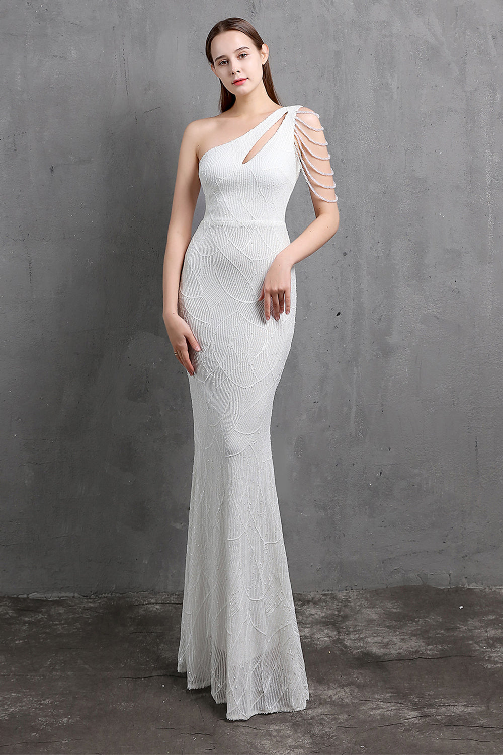 Gold Mermaid One Shoulder Sequin Prom Dresses - Fashionpara