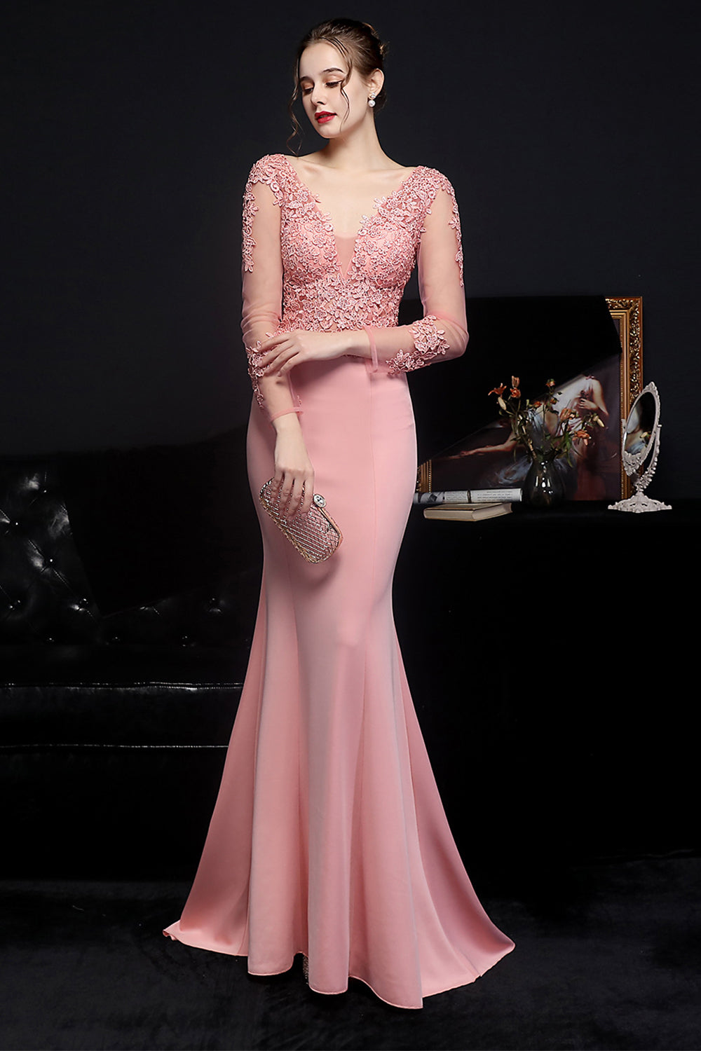 White Applique Mermaid Prom Dress - Fashionpara