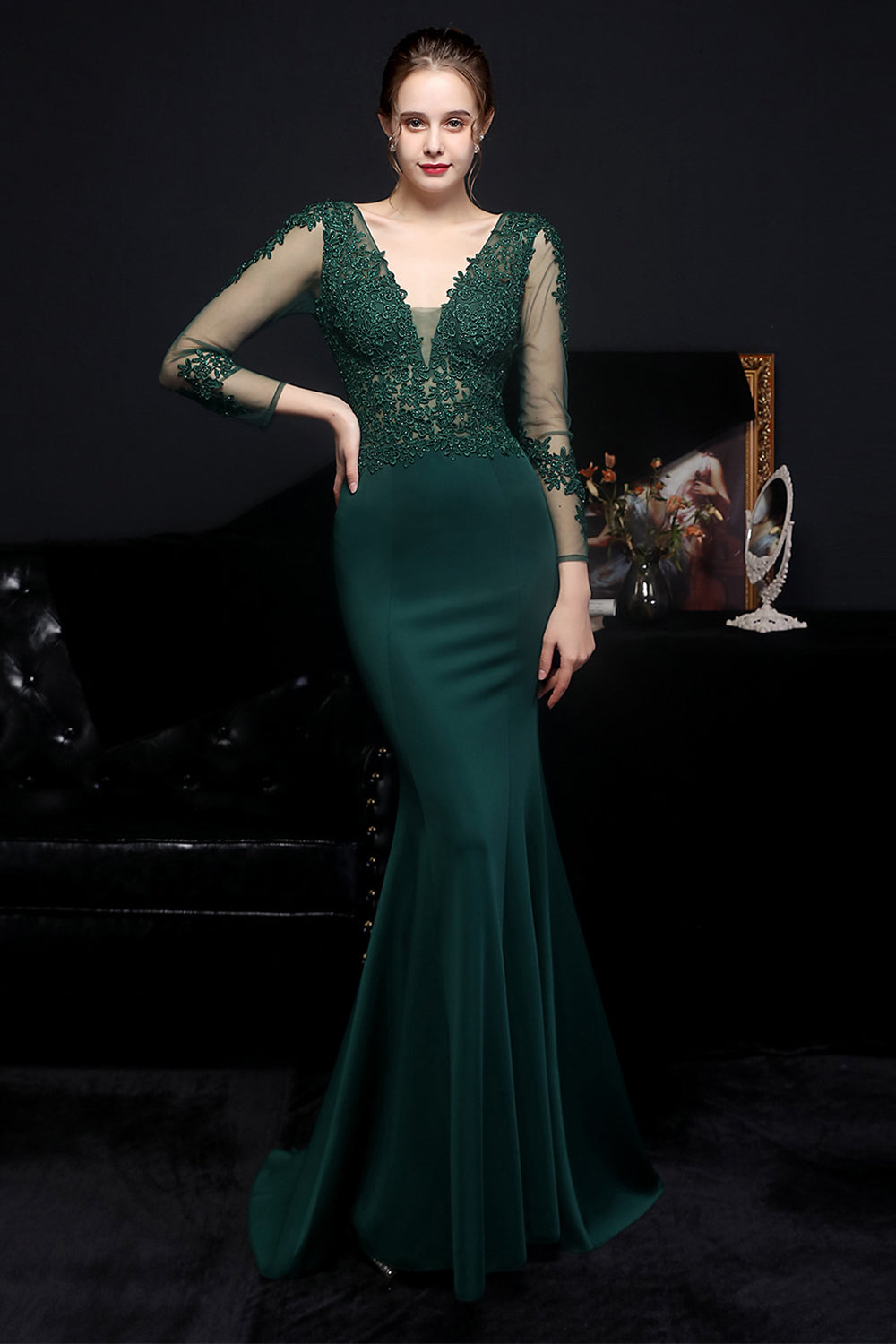 White Applique Mermaid Prom Dress - Fashionpara