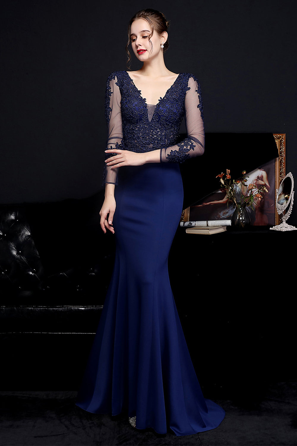 White Applique Mermaid Prom Dress - Fashionpara