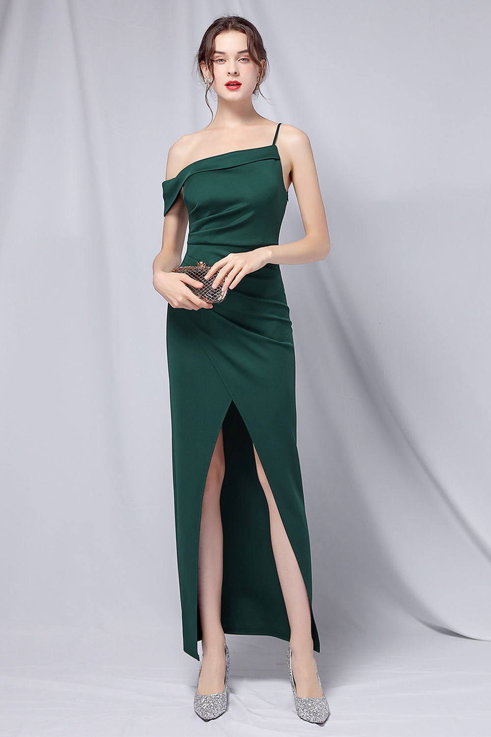 Burgundy One Shoulder Prom Dress with Slit - Fashionpara