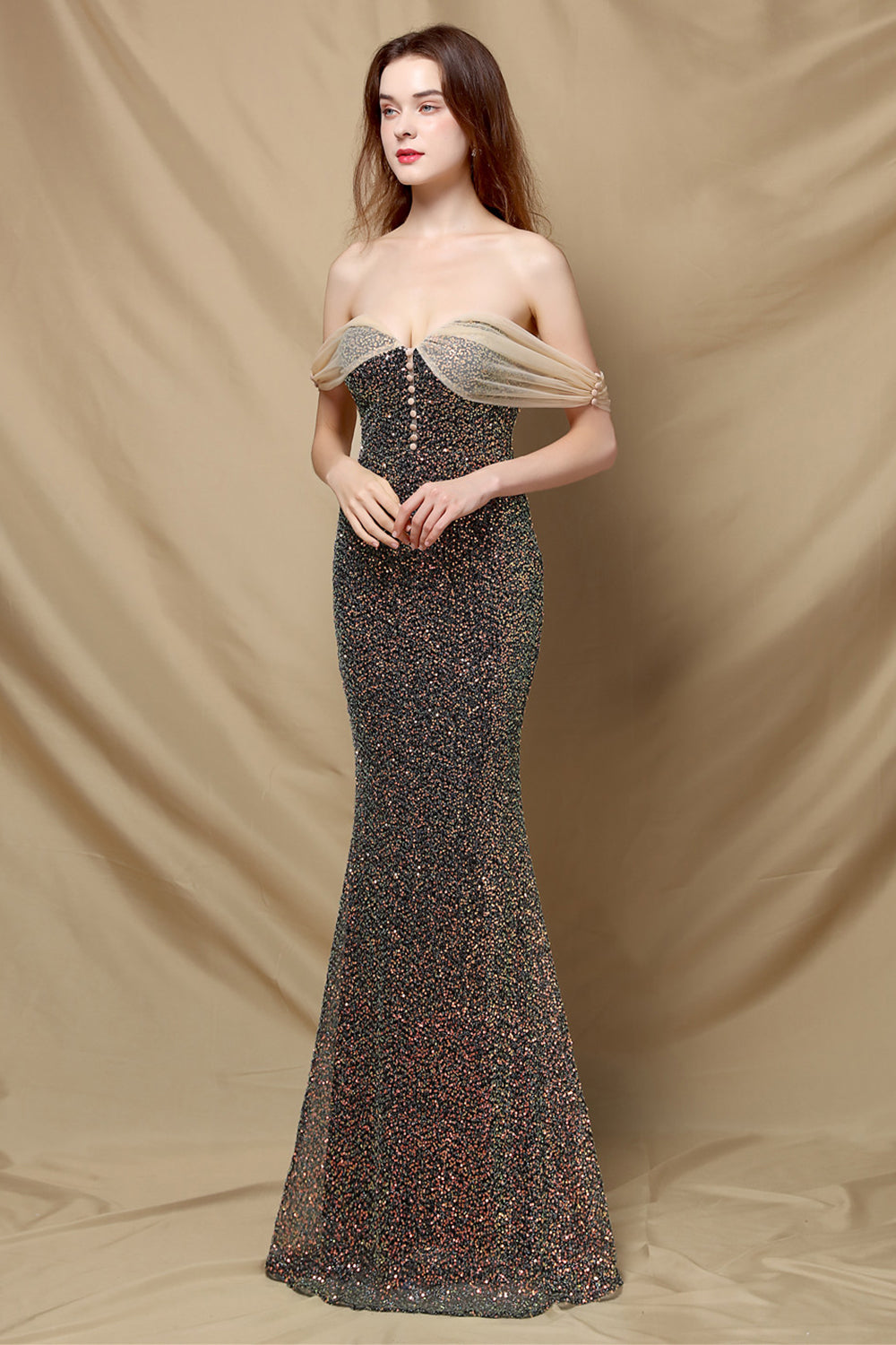 Off Shoulder Sequins Mermaid Prom Dress - Fashionpara