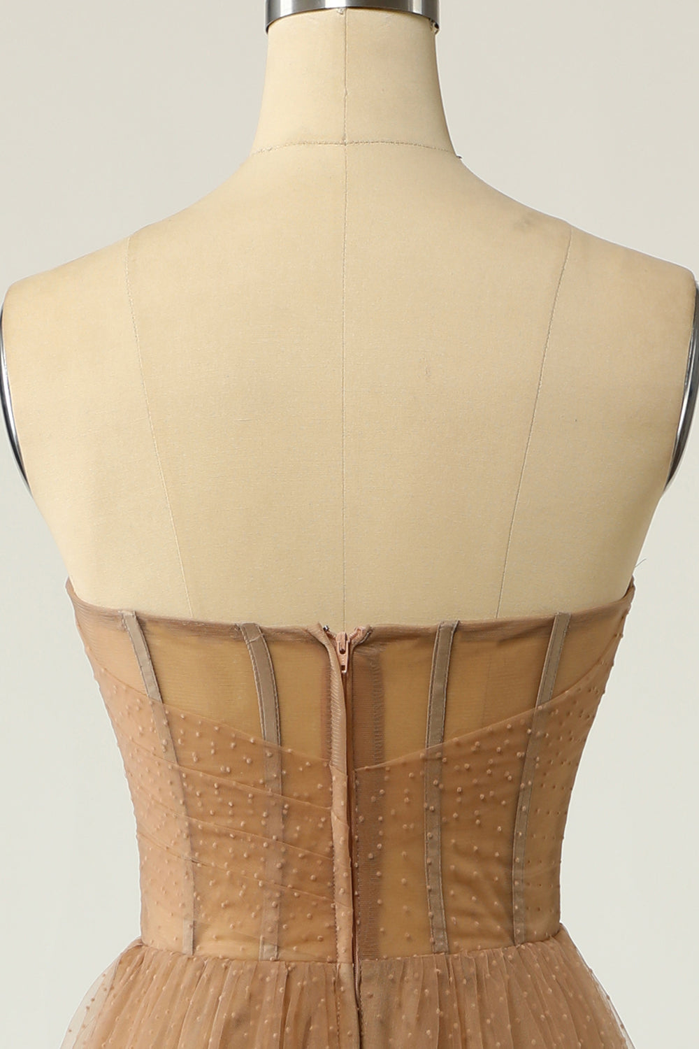 Khaki Polka Dots Corset Prom Dress - Fashionpara