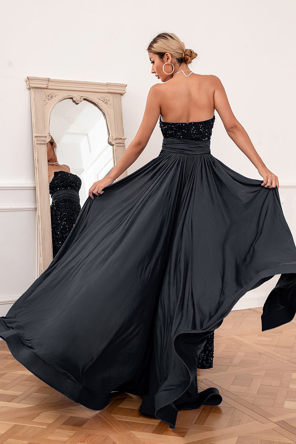 Royal Blue Sequins Strapless Prom Dress - Fashionpara