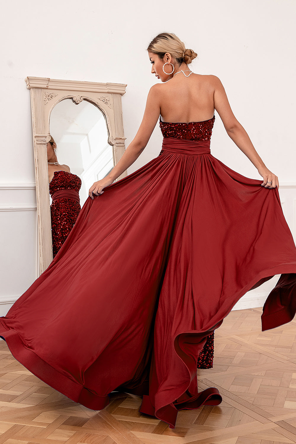 Royal Blue Sequins Strapless Prom Dress - Fashionpara