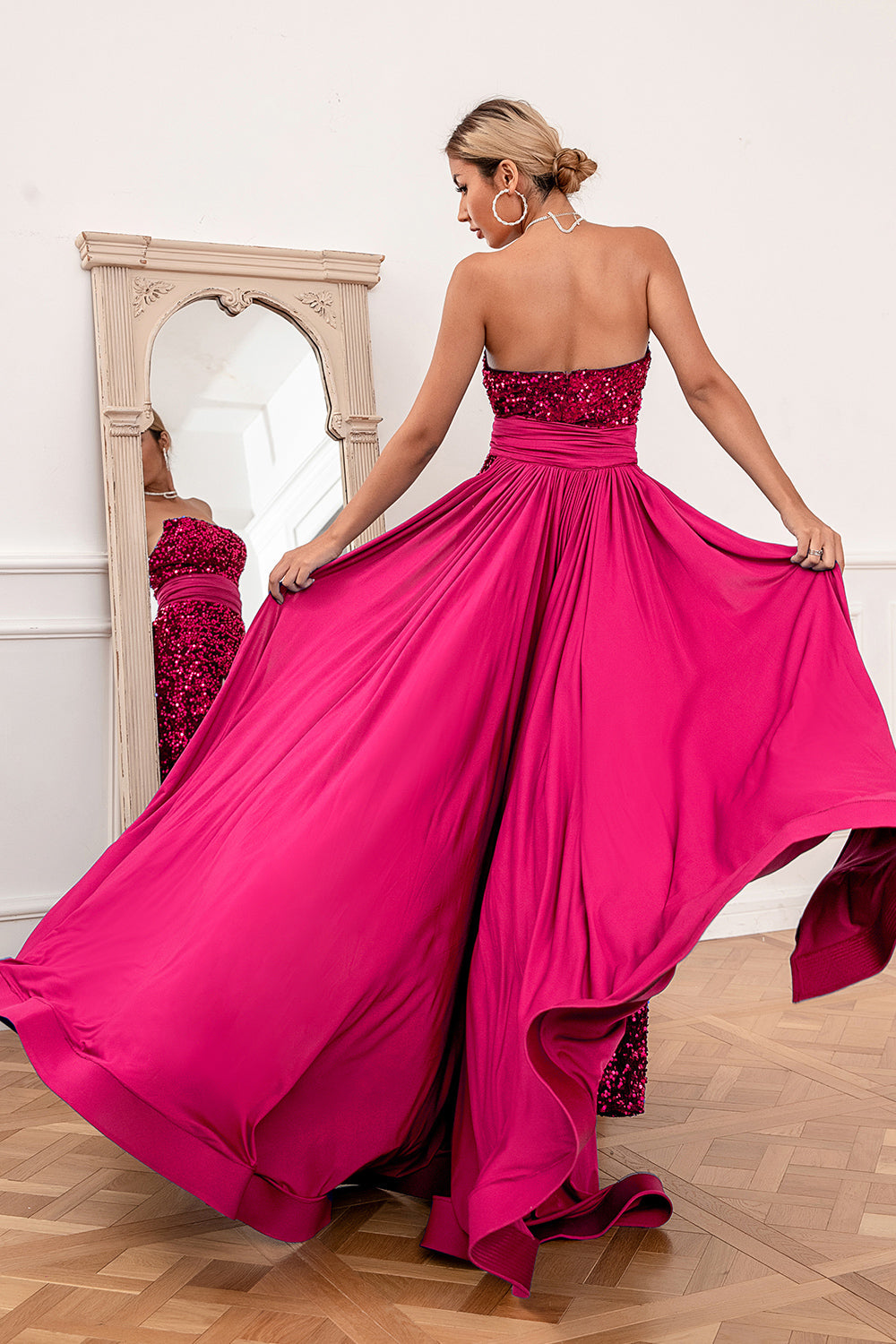 Royal Blue Sequins Strapless Prom Dress - Fashionpara