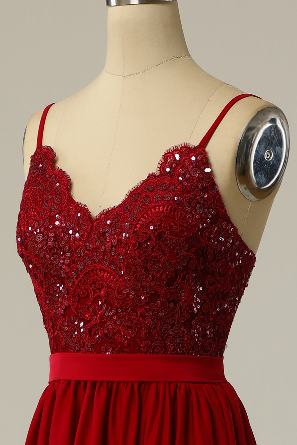 Burgundy Long Prom Dress with Beading Lace - Fashionpara