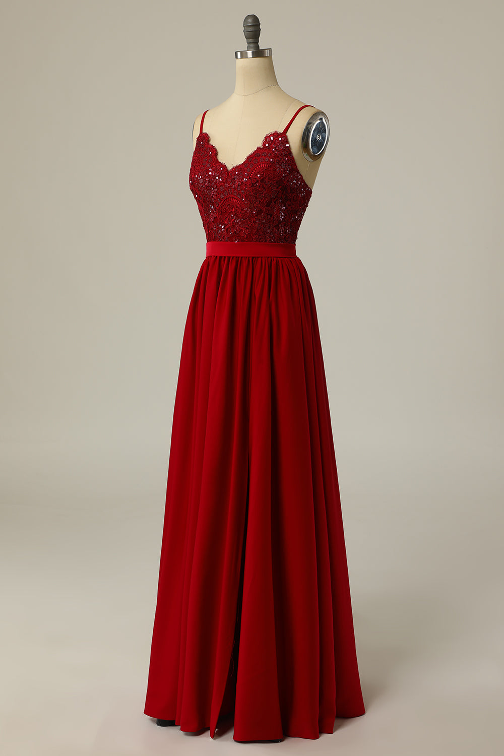 Burgundy Long Prom Dress with Beading Lace - Fashionpara