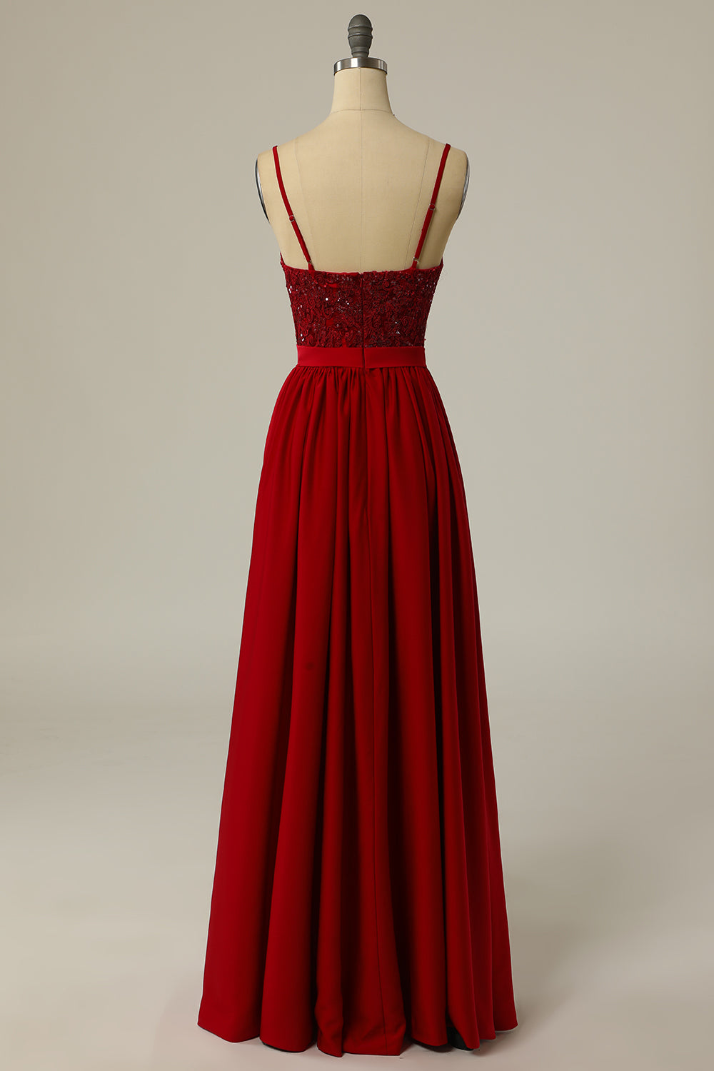 Burgundy Long Prom Dress with Beading Lace - Fashionpara