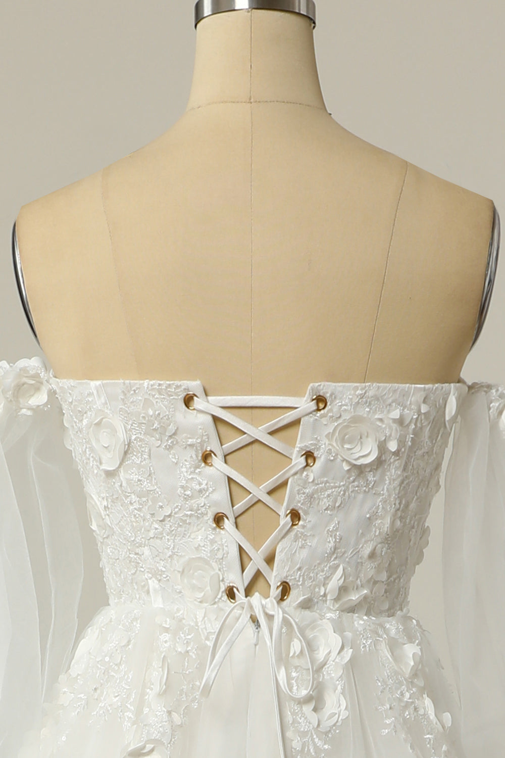 A Line Off the Shoulder Ivory Bridal Dress with Long Sleeves - Fashionpara