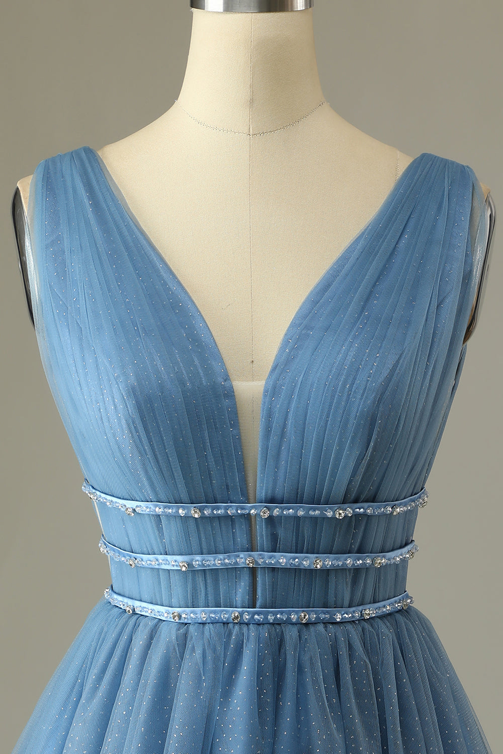 Glitter Grey Blue Tulle Short Homecoming Dress - Fashionpara