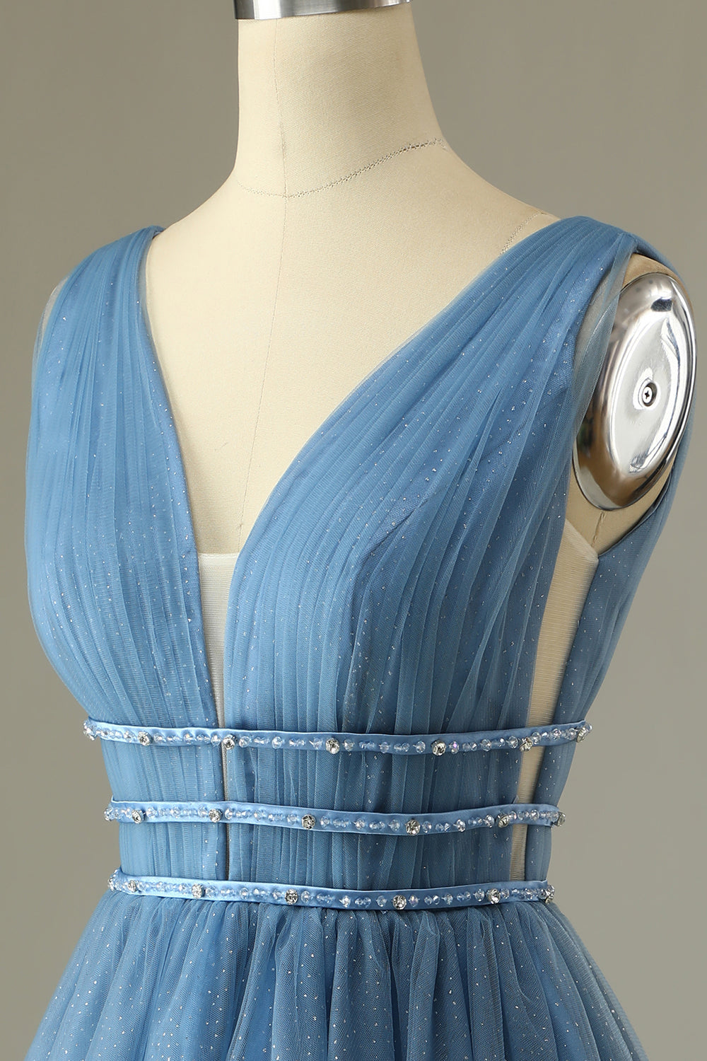 Glitter Grey Blue Tulle Short Homecoming Dress - Fashionpara