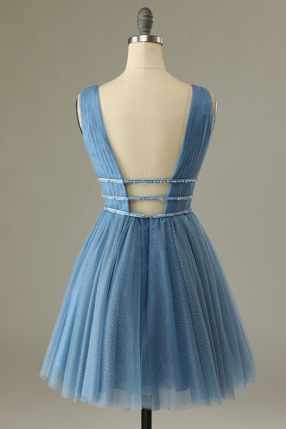 Glitter Grey Blue Tulle Short Homecoming Dress - Fashionpara