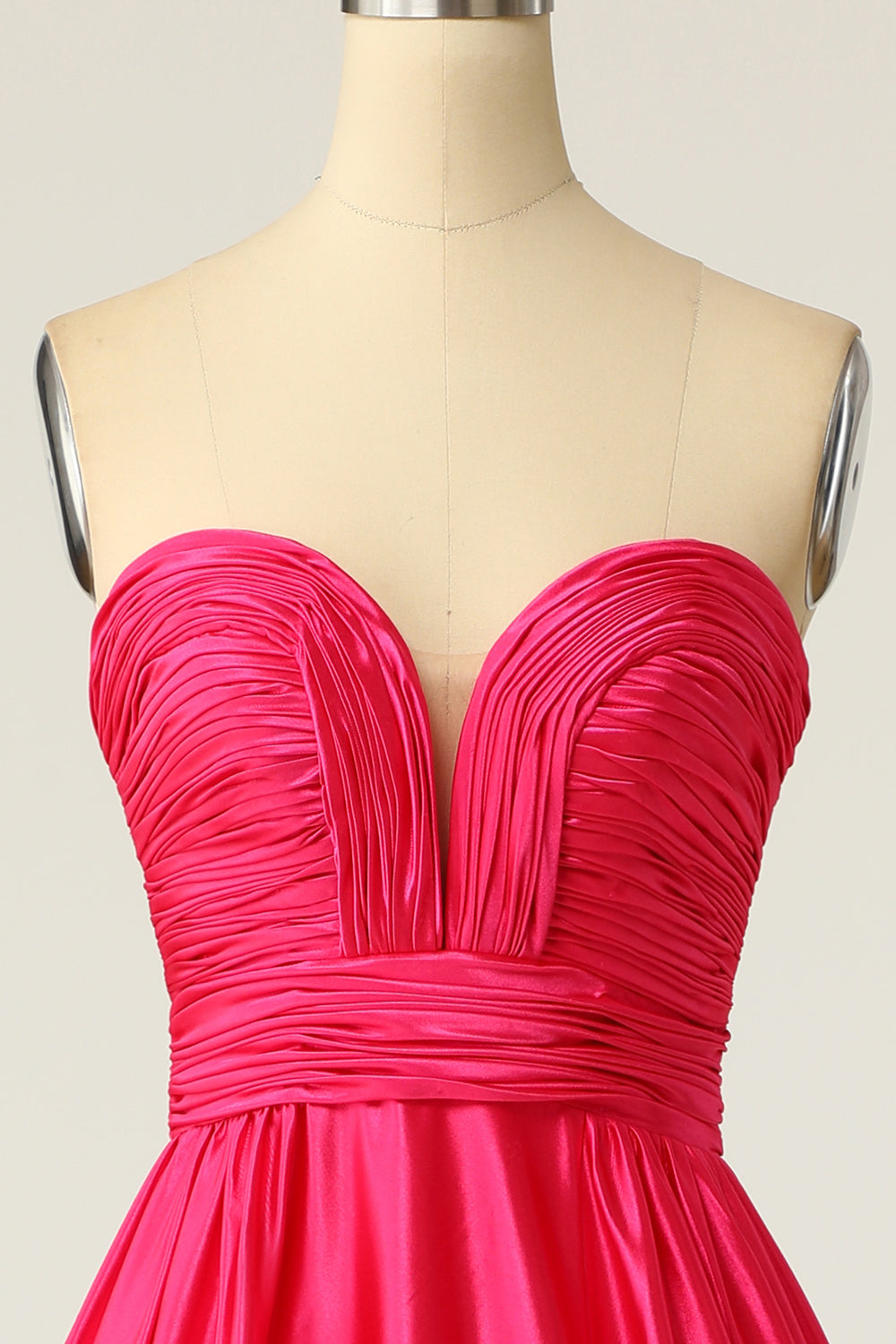 A Line Sweetheart Fuchsia Long Prom Dress with Ruched - Fashionpara